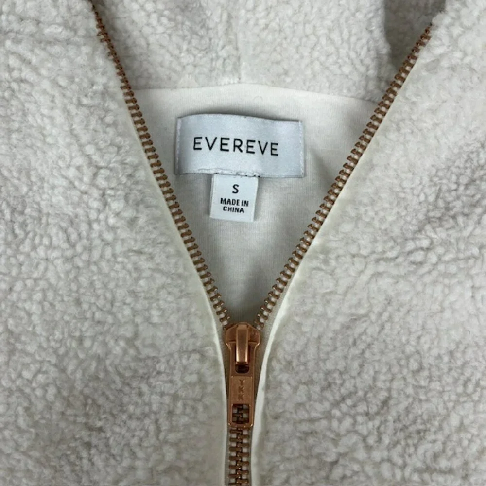 Evereve Reese Sherpa Quarter Zip Jacket Pullover Size S Ivory/Navy - Picture 5 of 7